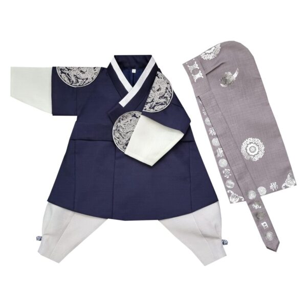 Korean Traditional Baby Boy Hanbok Dark Navy 100 days-10 years Dol First Birthday Party Baikil Party GBH034 (hanbok + hat, 100th days (baikil))