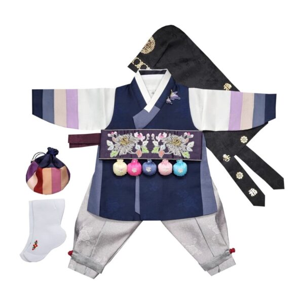 hanbok store Hanbok Boy Baby Korea Traditional Clothing Dol First Birthday Party 1 Age OSNA01, Navy, Medium