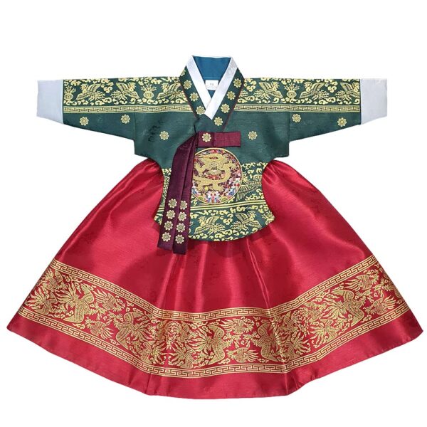 OUJIN I Korean Baby Girl Hanbok for 100days~15y/o Red Green Foil Girl Kids Hanbok (as1, Age, 1_Year)