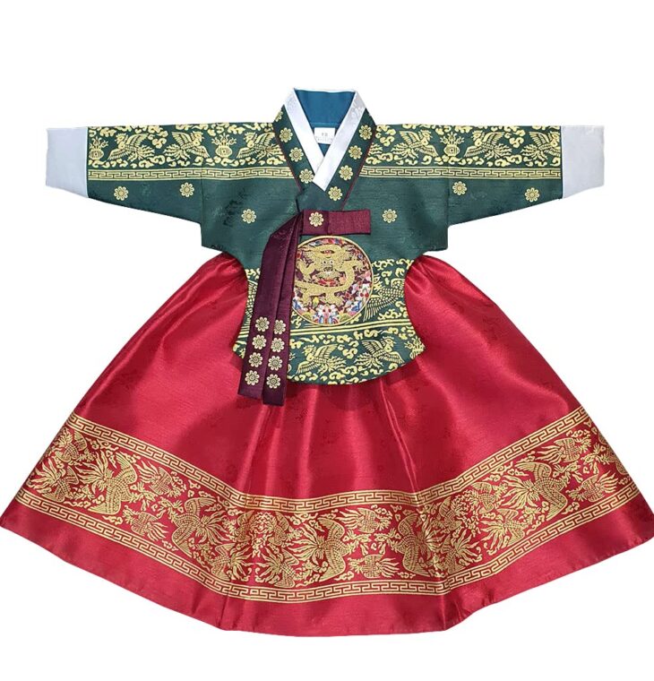 OUJIN I Korean Baby Girl Hanbok for 100days~15y/o Red Green Foil Girl Kids Hanbok (as1, Age, 1_Year)