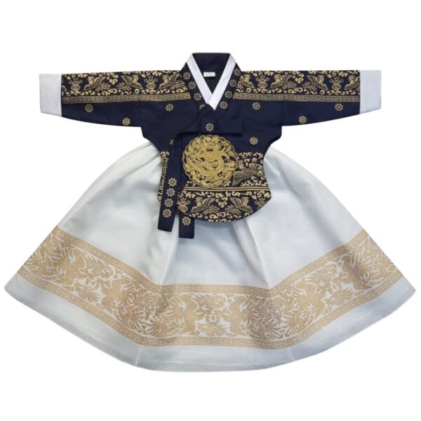 OUJIN I Korean Baby Girl Hanbok for 100days~15y/o Ivory Navy Foil Girl Kids Hanbok (as1, age, 3_months, Gold)