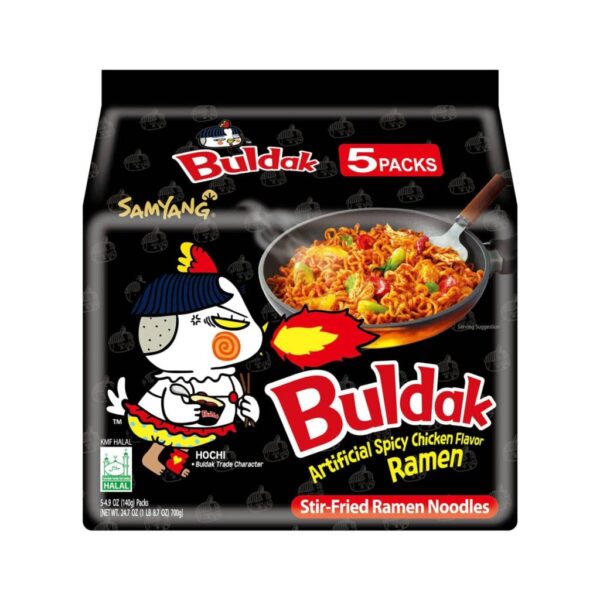 Samyang Buldak Hot Spicy Chicken Ramen Noodle Korean Stir-Fried Ramen, Original Flavor, Pack of 5