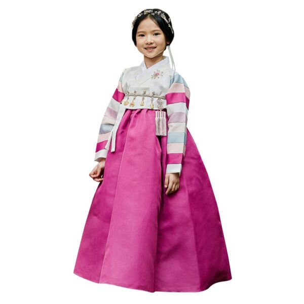 OUJIN I Korean Baby Girl Hanbok for 100~15y/o White Jeogori Magenta Girl Hanbok Baby Kids Korean Dress (as1, Age, 1_Year)