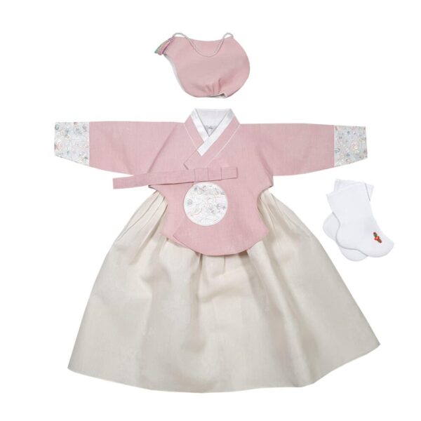 Korean Hanbok Dress Baby Girl First Birthday Party Celebration Baby Pink Beige Dol 1 Age os1